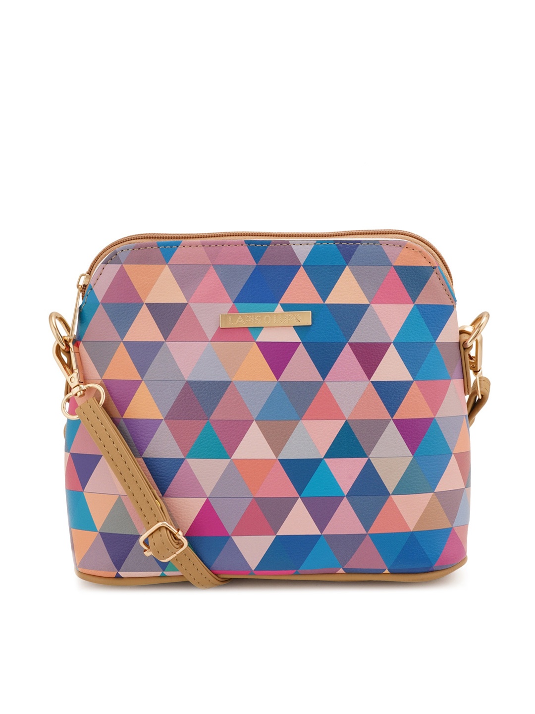 

Lapis O Lupo Geometric Printed Structured Sling Bag, Beige