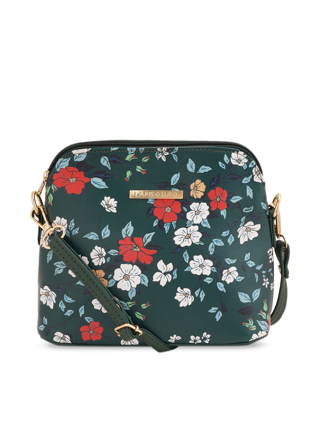 

Lapis O Lupo Floral Printed Structured Sling Bag, Green