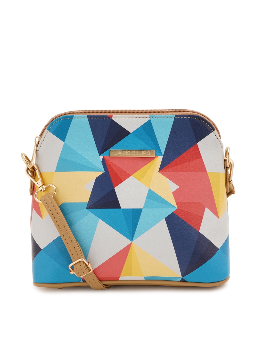 

Lapis O Lupo Geometric Printed Structured Sling Bag, Beige