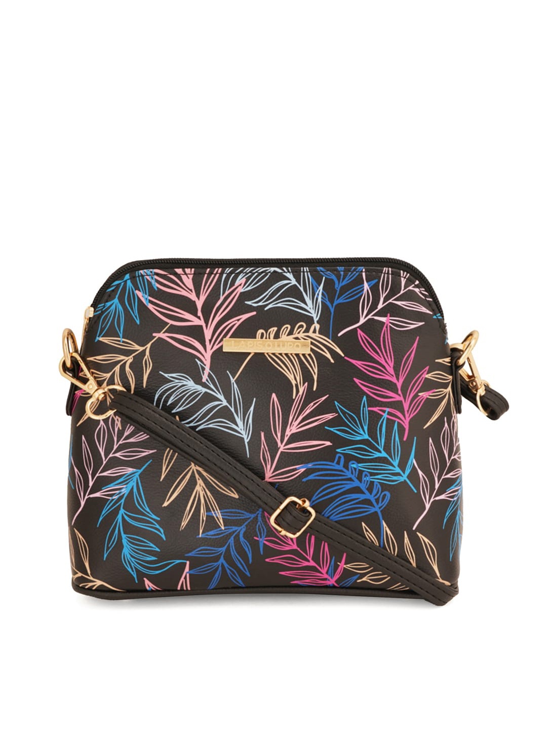 

Lapis O Lupo Women Floral Printed Structured Sling Bag, Black