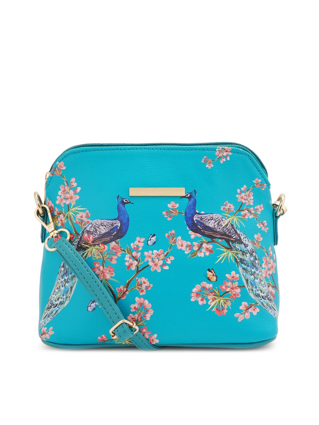 

Lapis O Lupo Women Floral Printed Structured Sling Bag, Turquoise blue