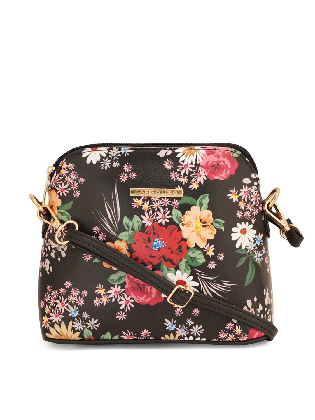 

Lapis O Lupo Women Floral Printed Structured Sling Bag, Black