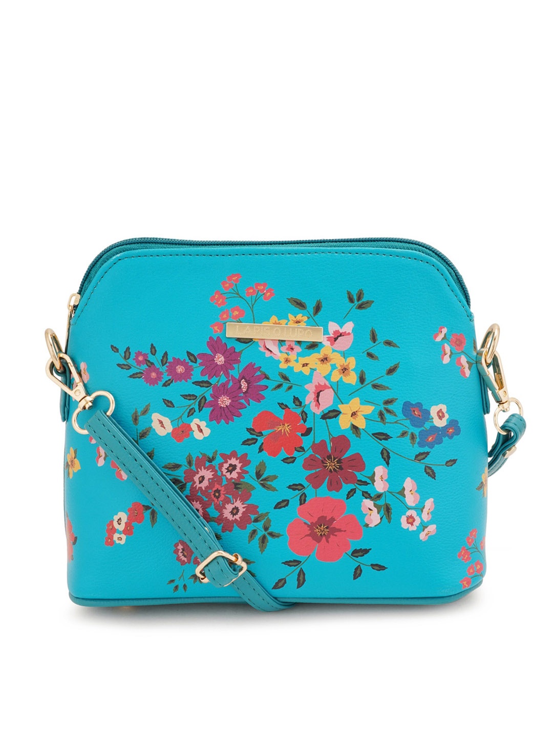 

Lapis O Lupo Women Floral Printed Structured Sling Bag, Turquoise blue