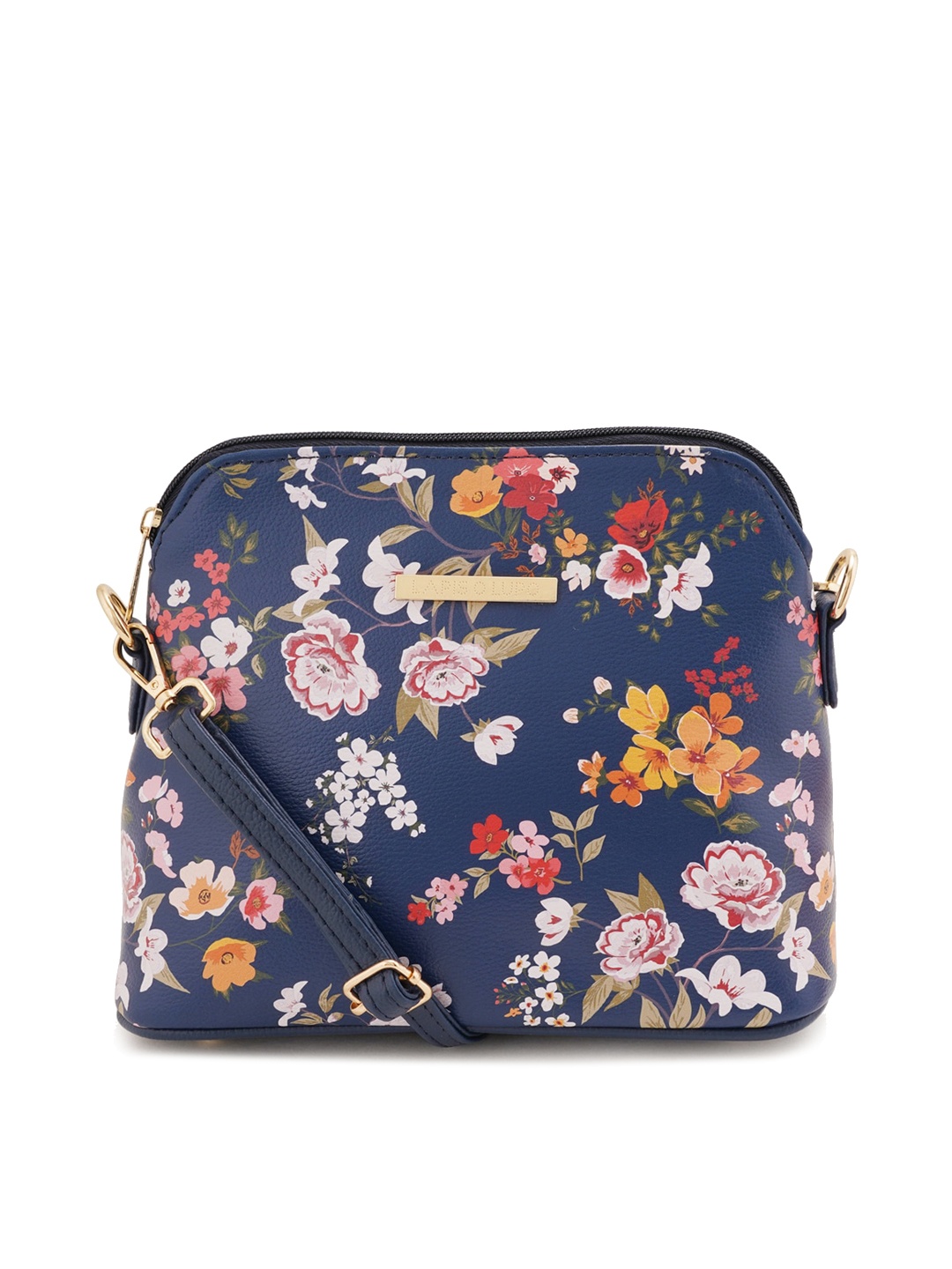 

Lapis O Lupo Floral Printed Structured Sling Bag, Blue