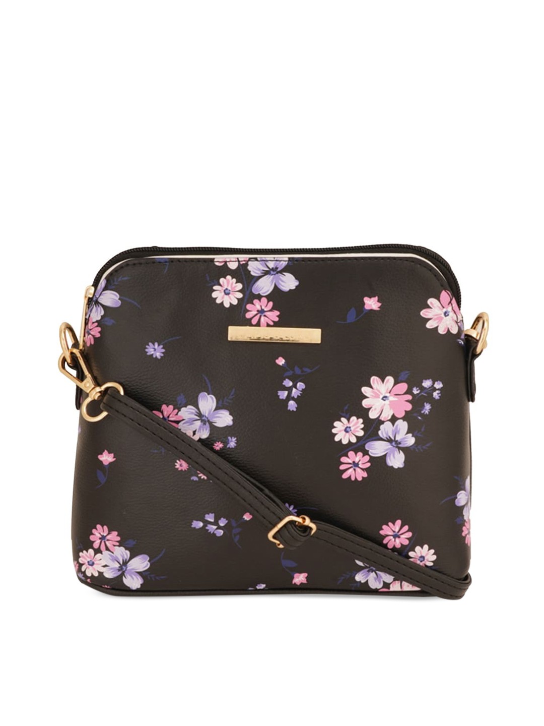 

Lapis O Lupo Floral Printed Structured Sling Bag, Black