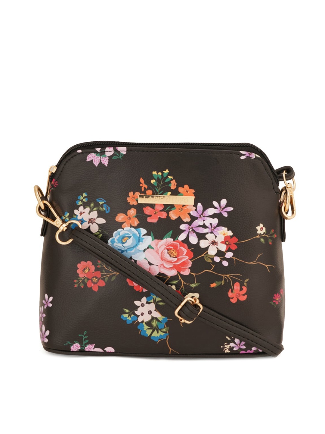 

Lapis O Lupo Floral Structured Sling Bag, Black