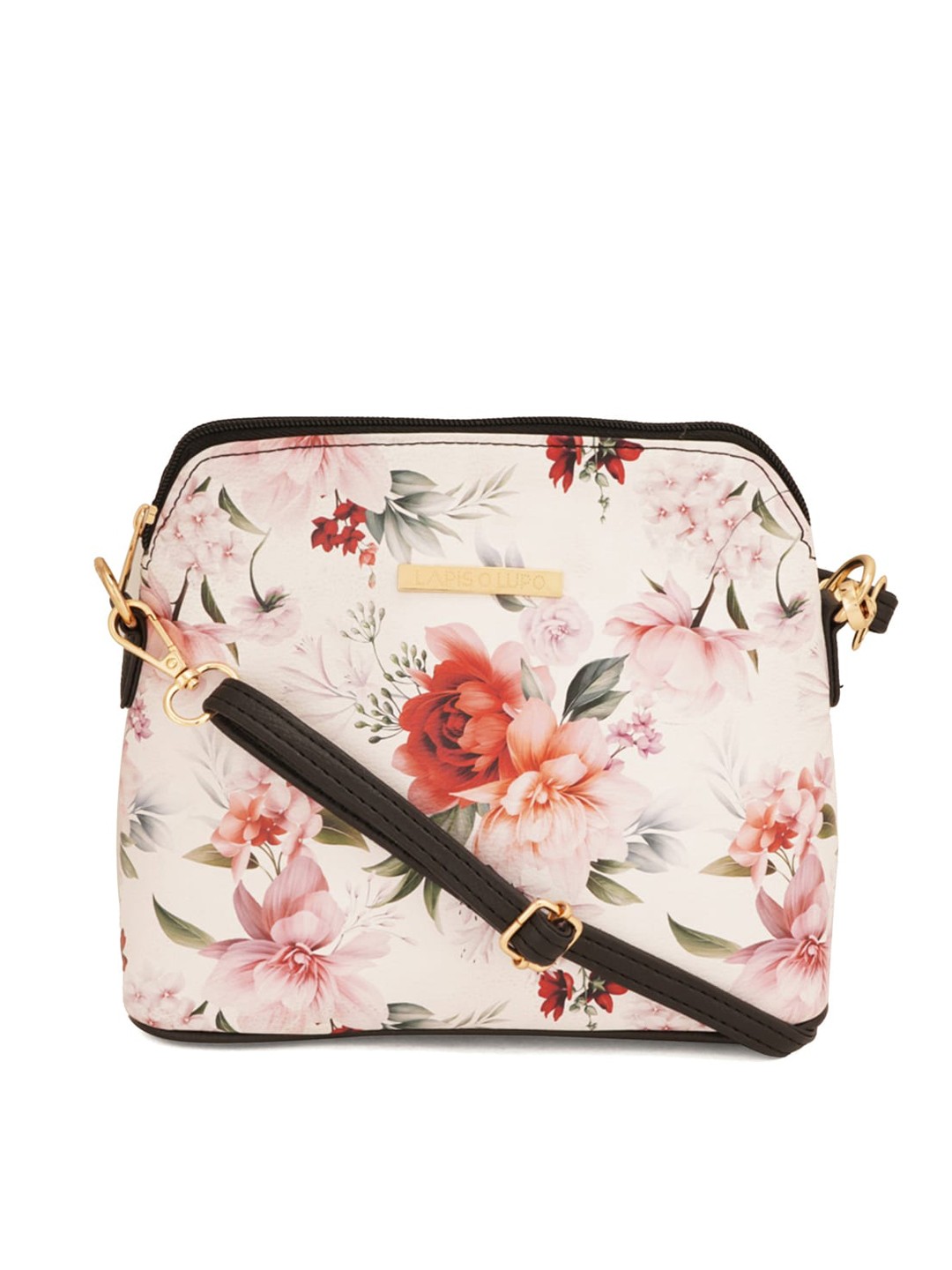 

Lapis O Lupo Floral Printed Structured Sling Bag, Black