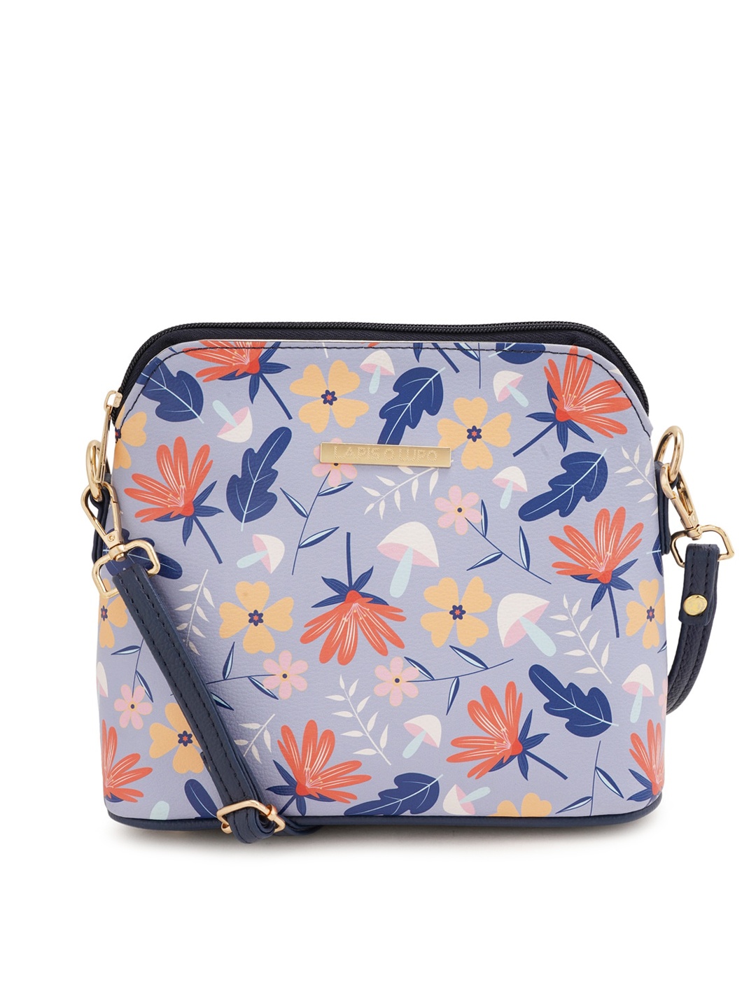 

Lapis O Lupo Floral Printed Structured Sling Bag, Blue