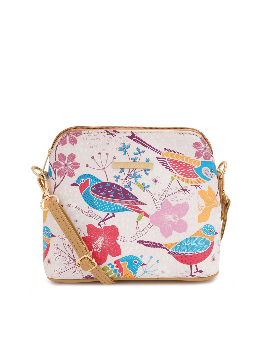 

Lapis O Lupo Floral Printed Structured Sling Bag, Beige