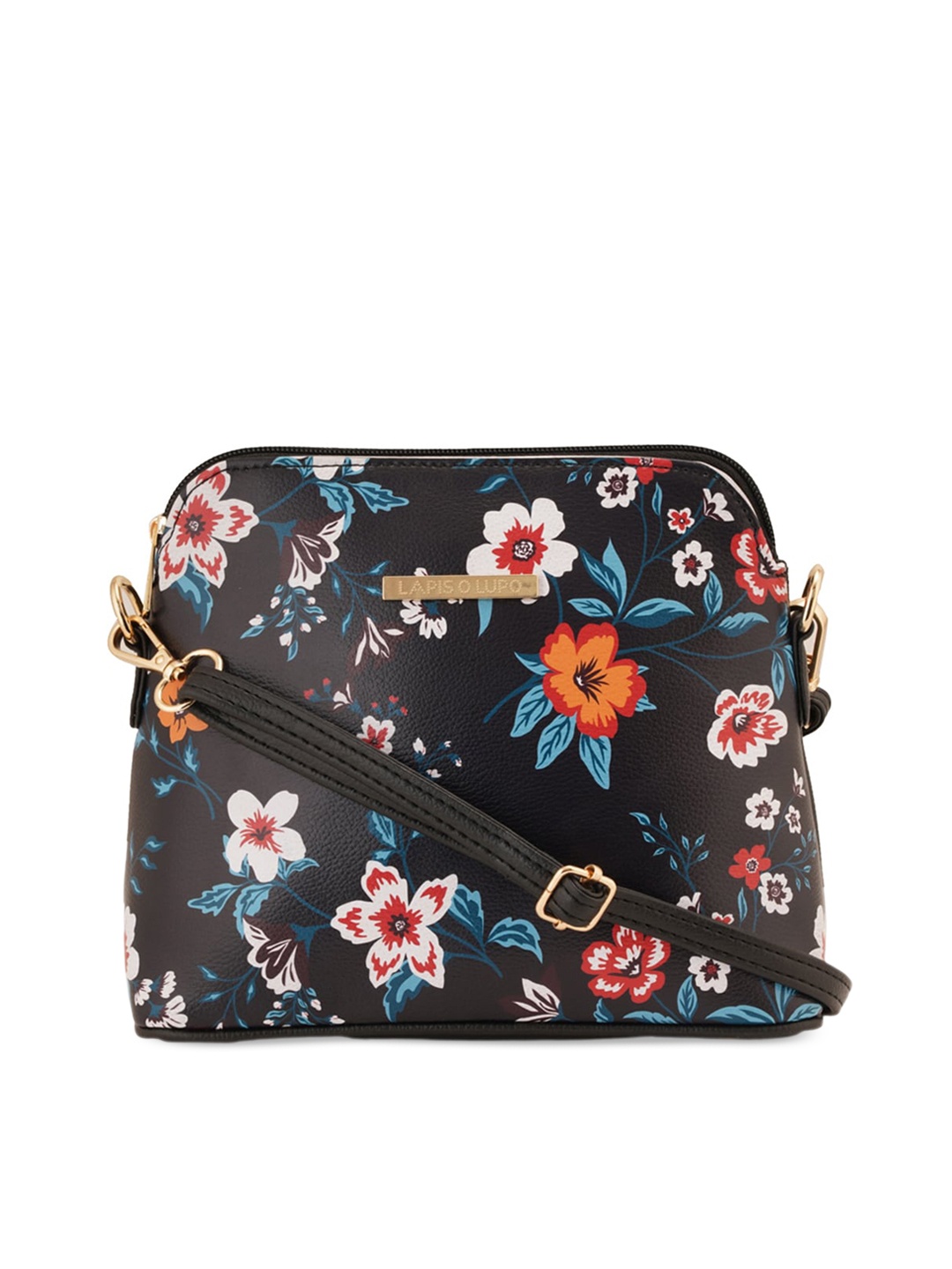 

Lapis O Lupo Floral Printed Structured Sling Bag, Black