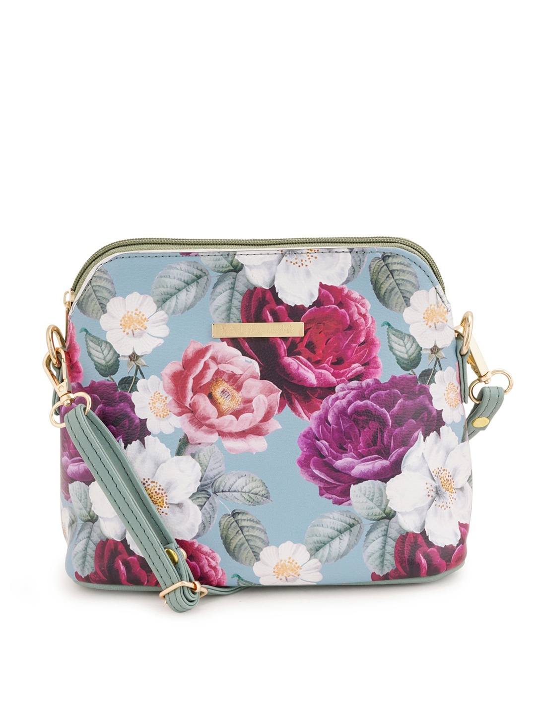 

Lapis O Lupo Floral Printed Structured Sling Bag, Turquoise blue