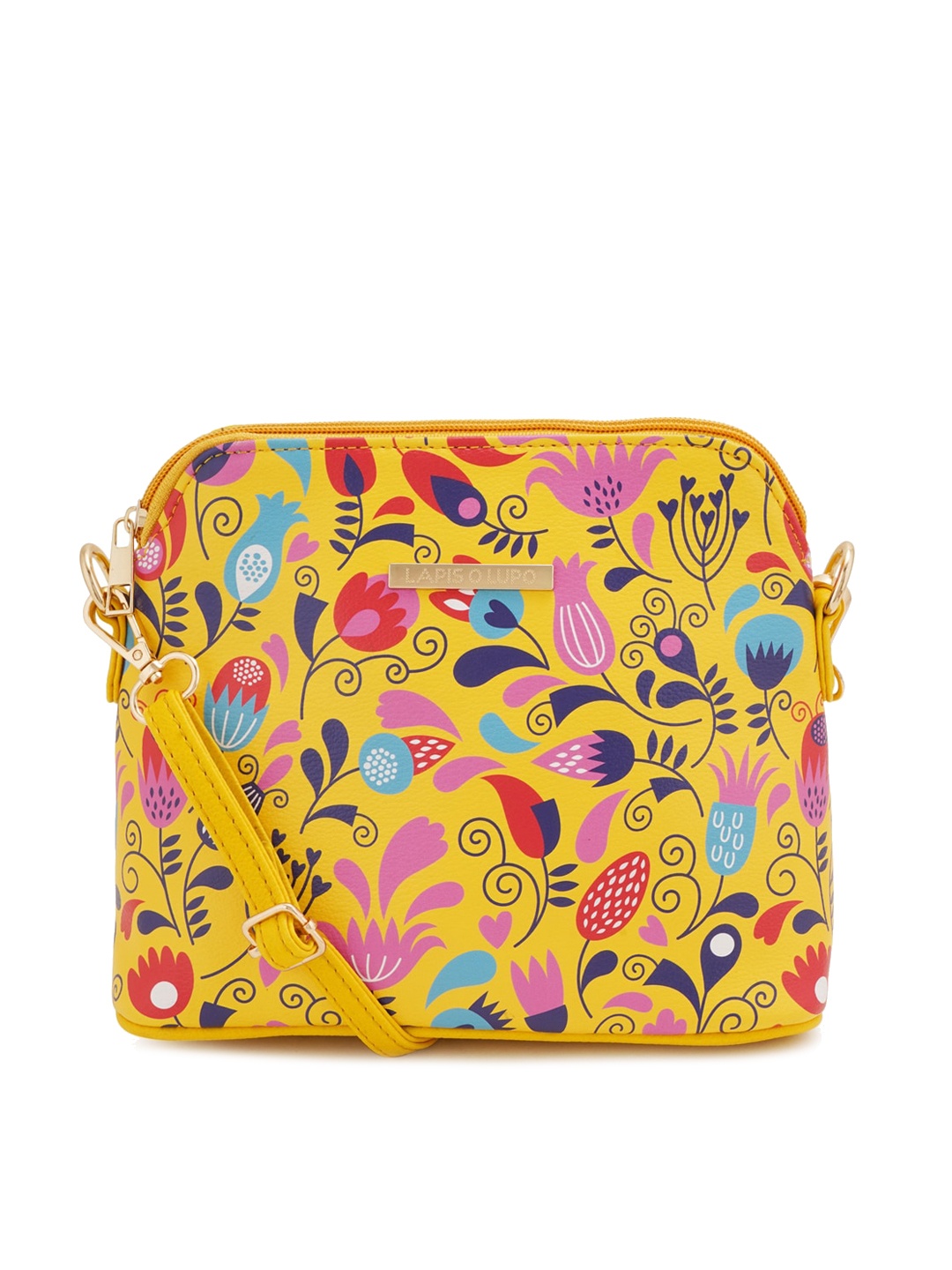 

Lapis O Lupo Floral Printed Structured Sling Bag, Yellow