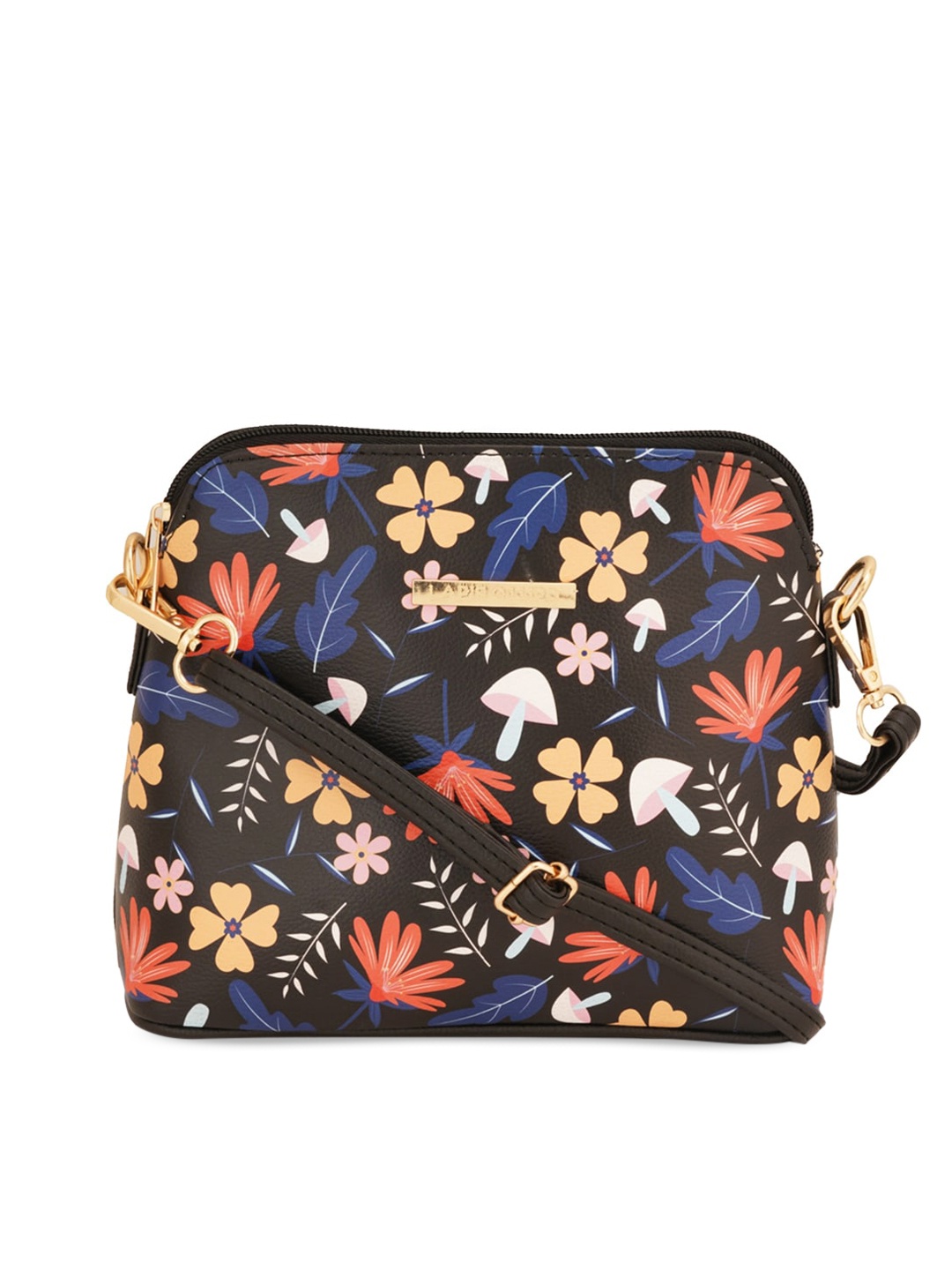 

Lapis O Lupo Floral Printed Structured Sling Bag, Black