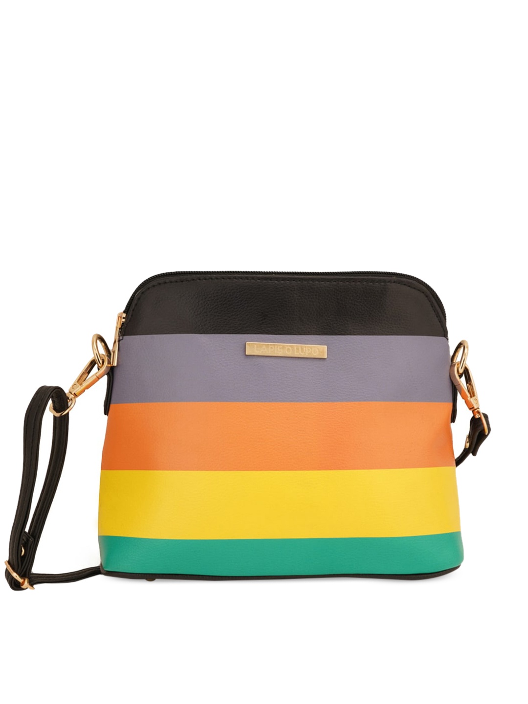 

Lapis O Lupo Striped Structured Sling Bag, Black