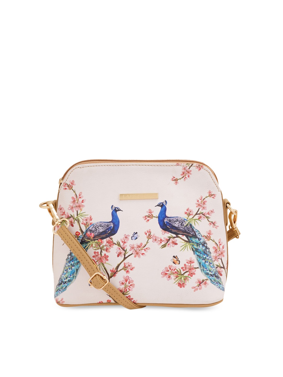 

Lapis O Lupo Floral Printed Structured Sling Bag, Beige