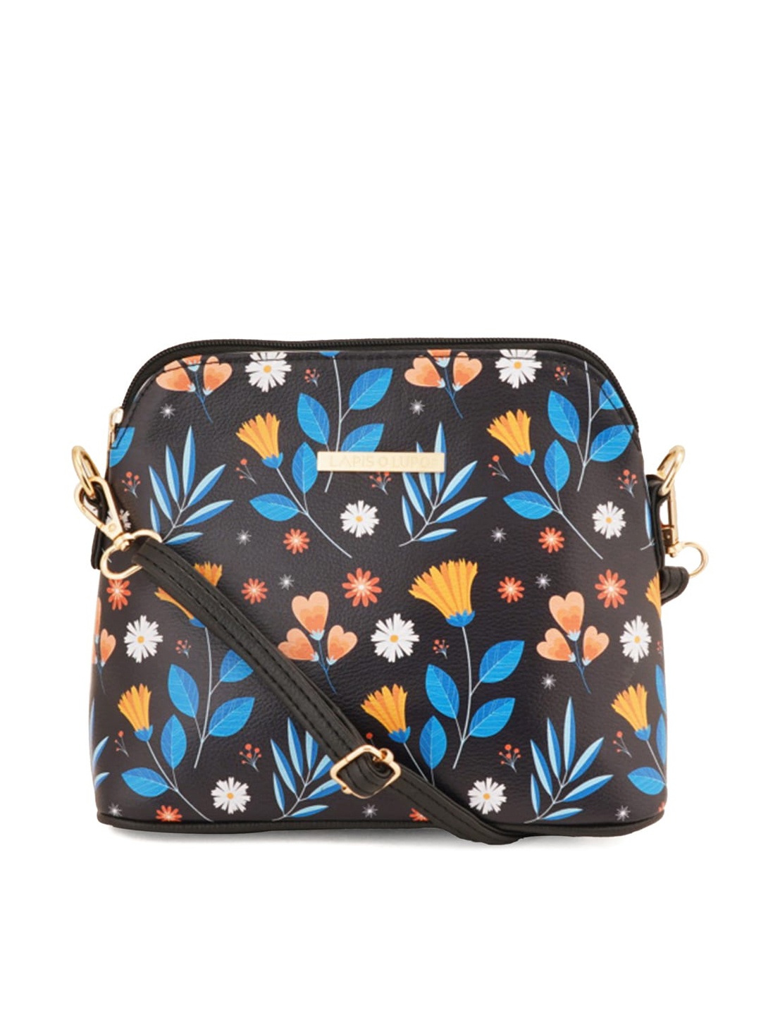 

Lapis O Lupo Floral Printed Structured Sling Bag, Black