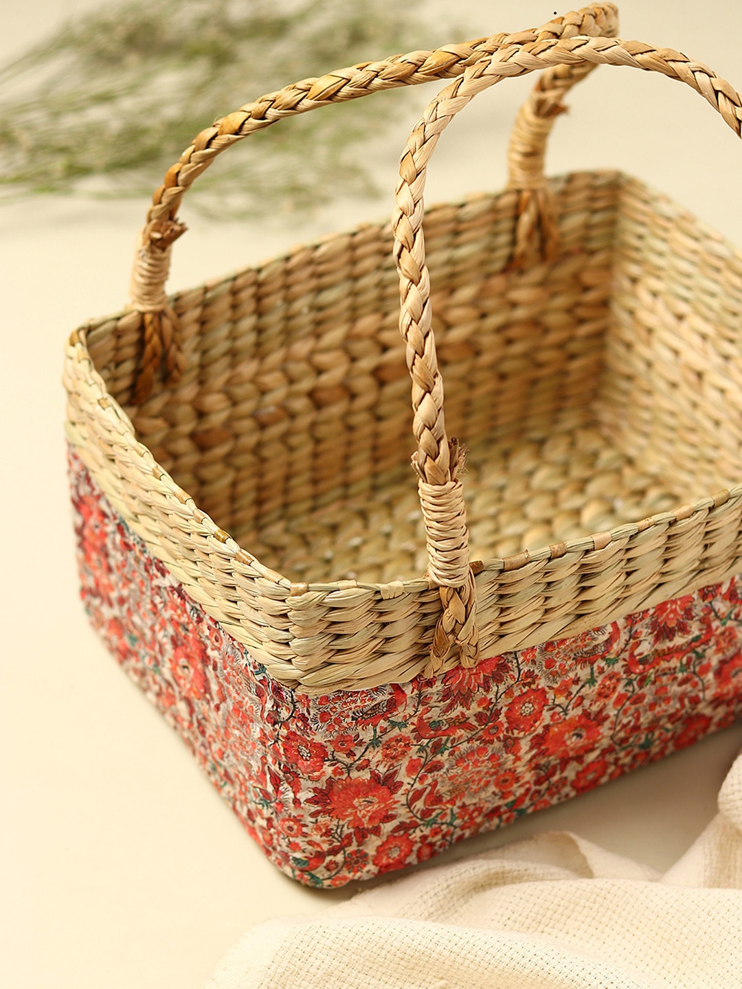 

HABERE INDIA Red & Brown Decoupage Eco Friendly Storage Basket
