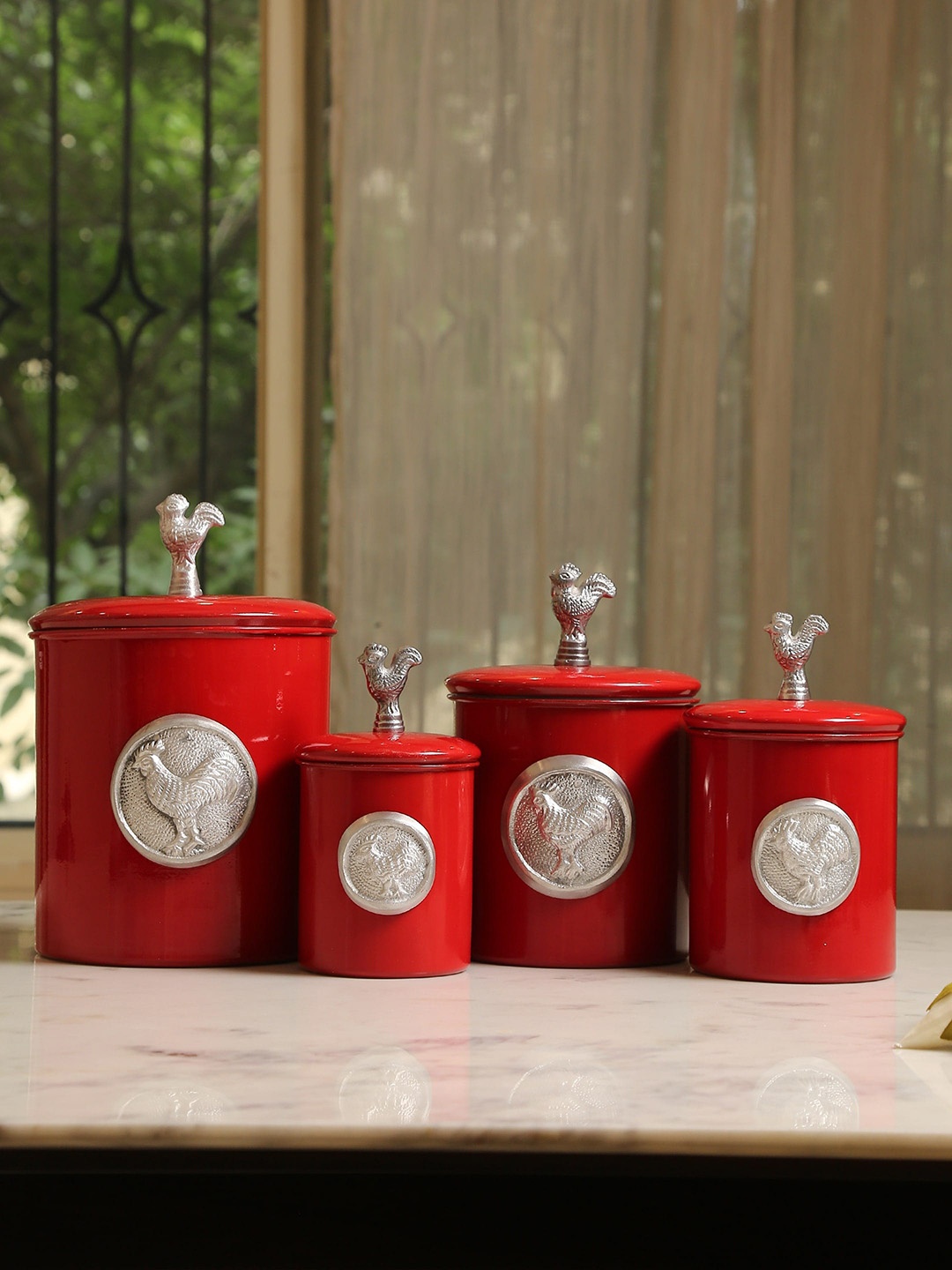 

Amoliconcepts Set of 4 Red Rooster Design Canisters