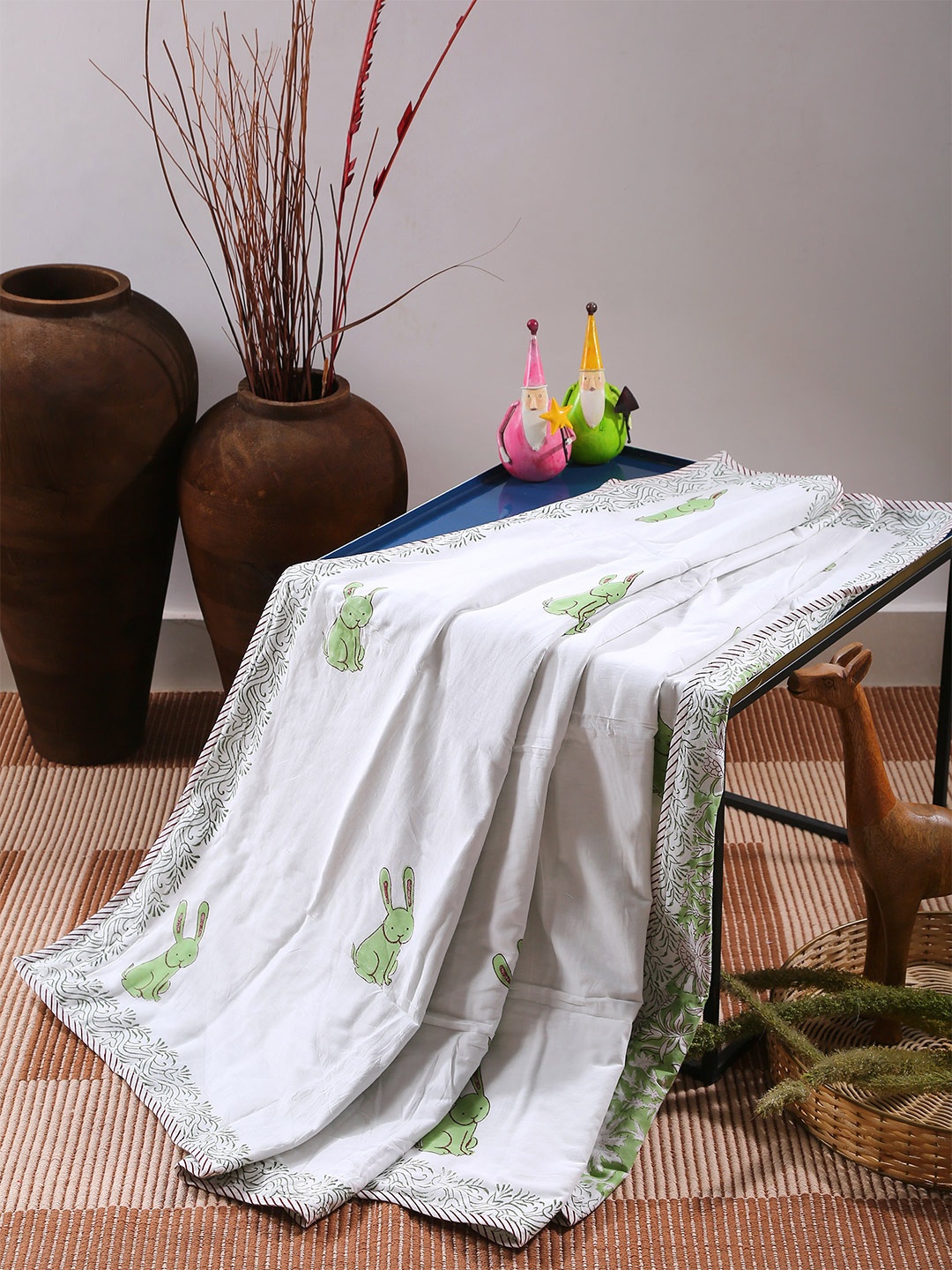 

Amoliconcepts White & Green Rabbit Reversible Mild Winter Pure Cotton Single Bed Dohar