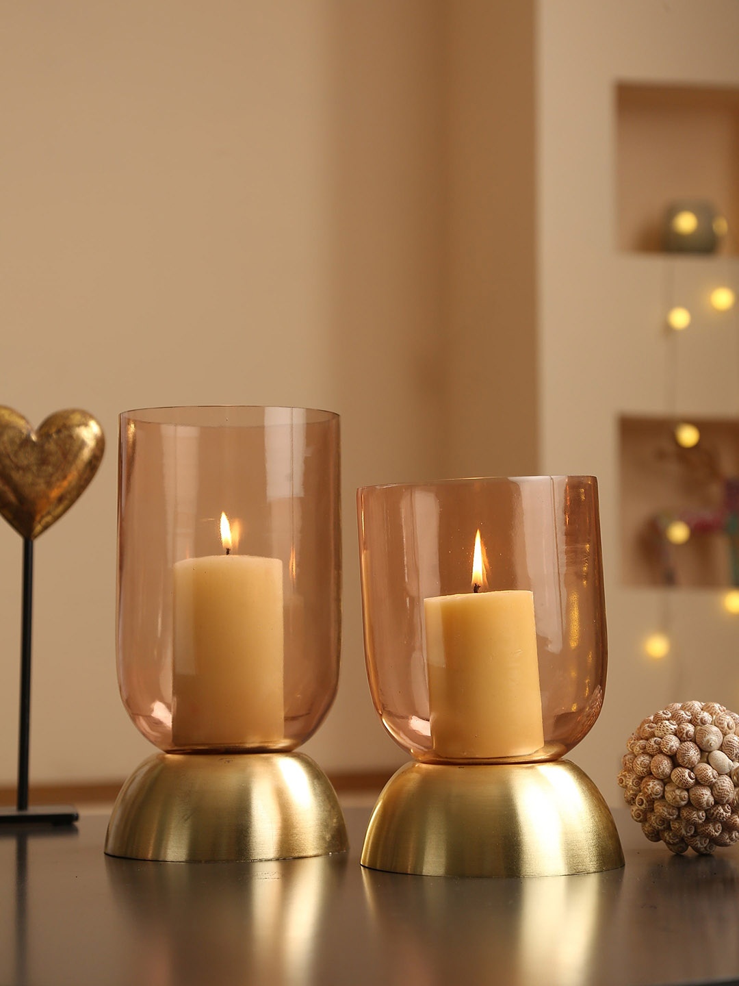 

Amoliconcepts Peach & Gold-Toned Glass Candle Holder