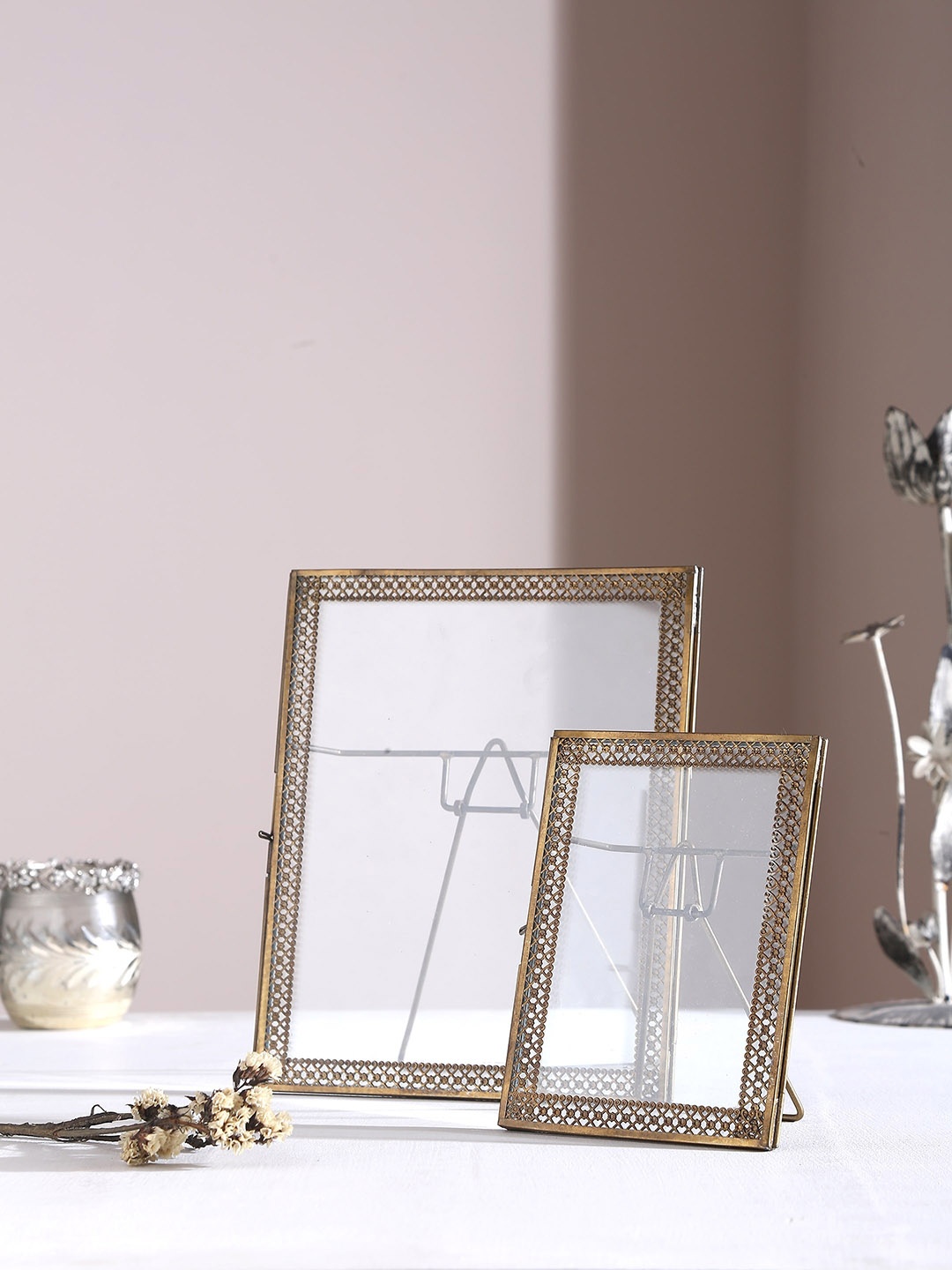 

Amoliconcepts Gold-Toned & Transparent Set Of 2 Photo Frames