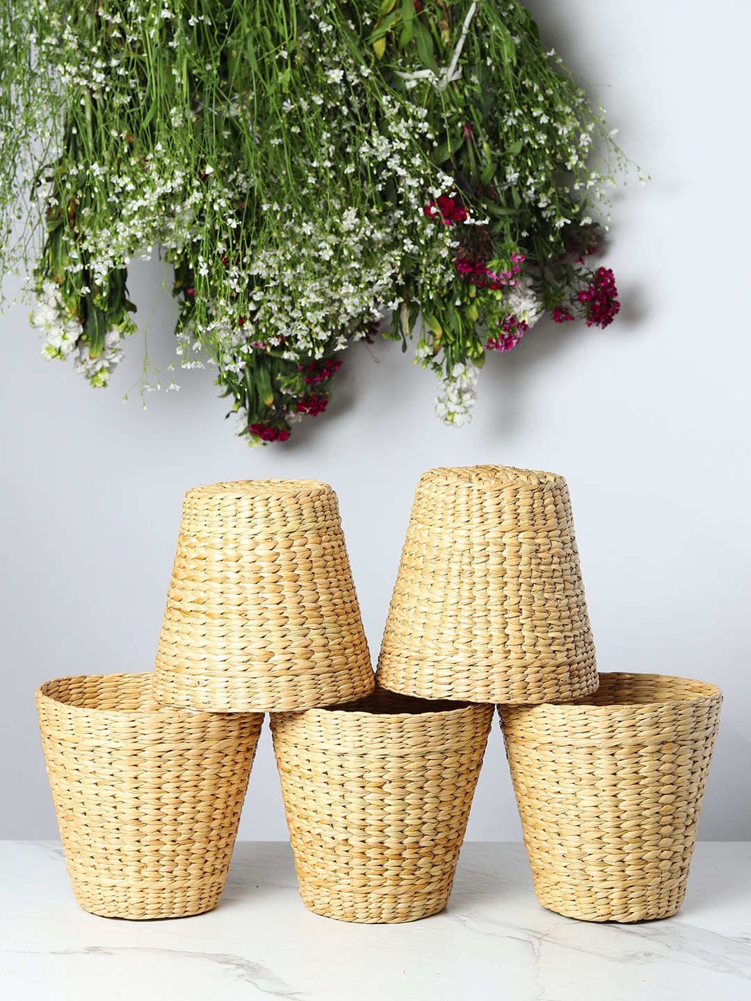 

HABERE INDIA Beige Set Of 5 Beige Planters