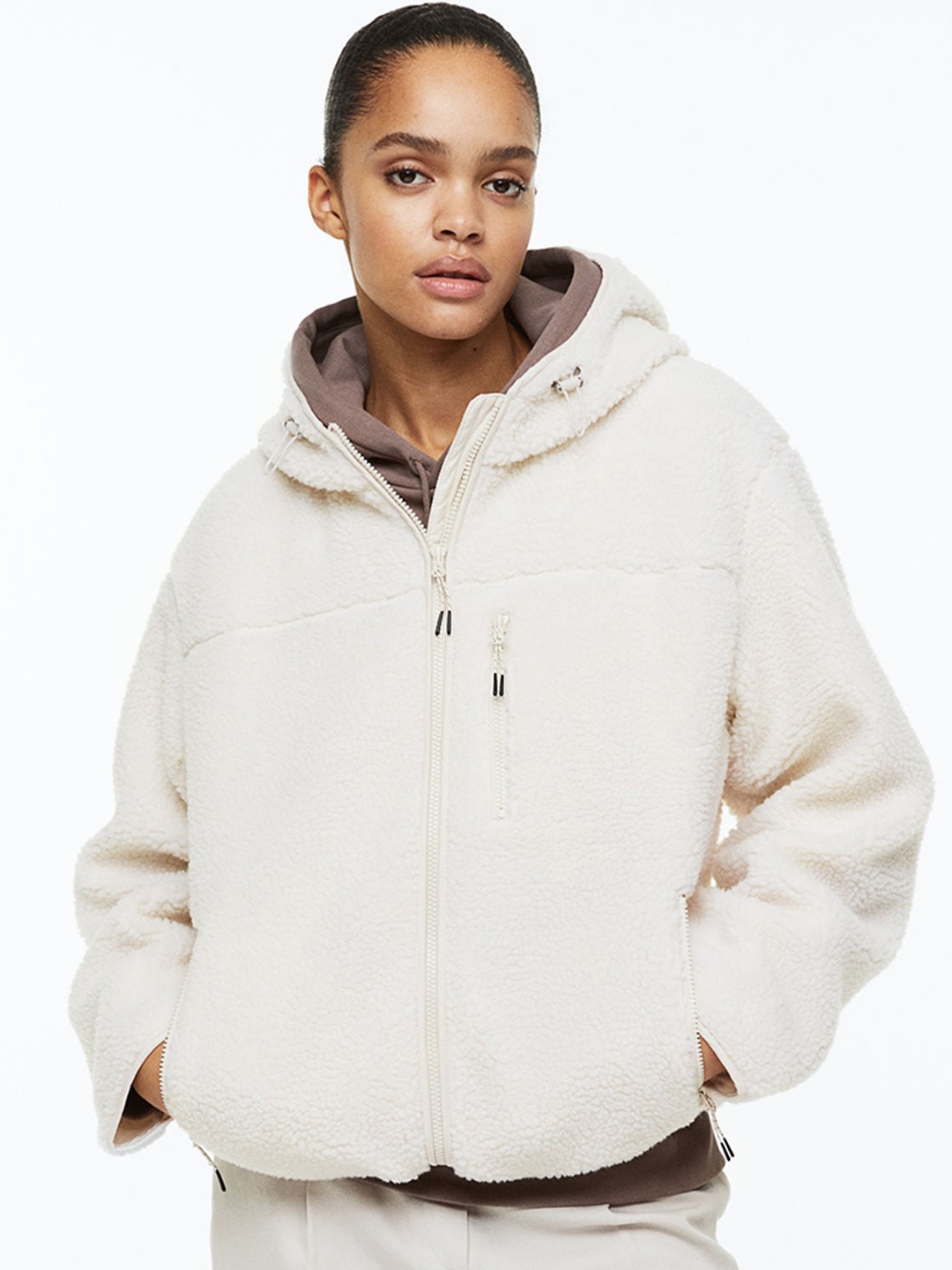 

H&M Women Hooded Teddy Jacket, White