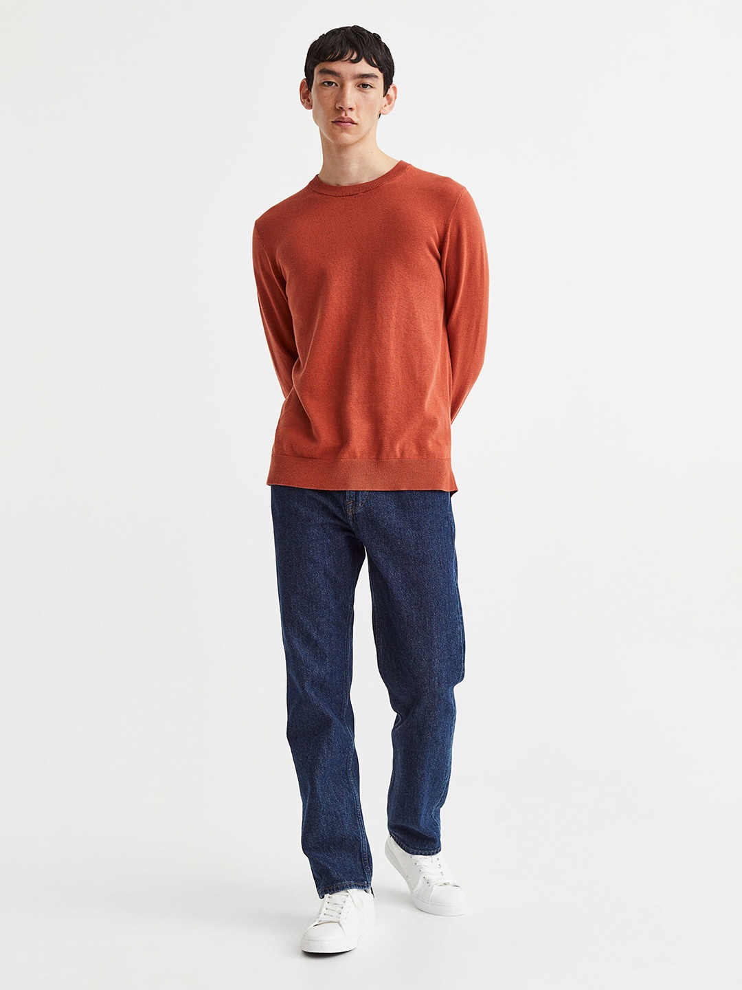 

H&M Men Slim Fit Fine-Knit Cotton Jumper, Rust