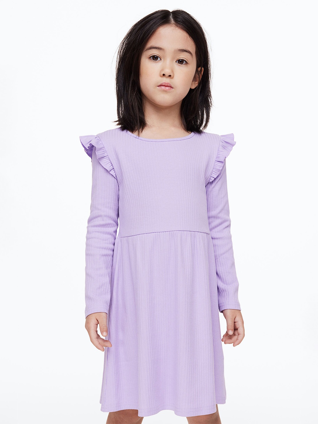 

H&M Girls Ribbed Jersey Dress, Purple