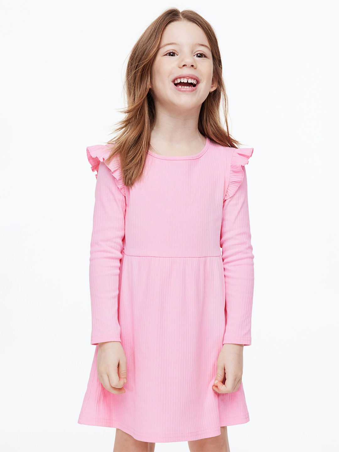 

H&M Girls Ribbed Jersey Dress, Pink