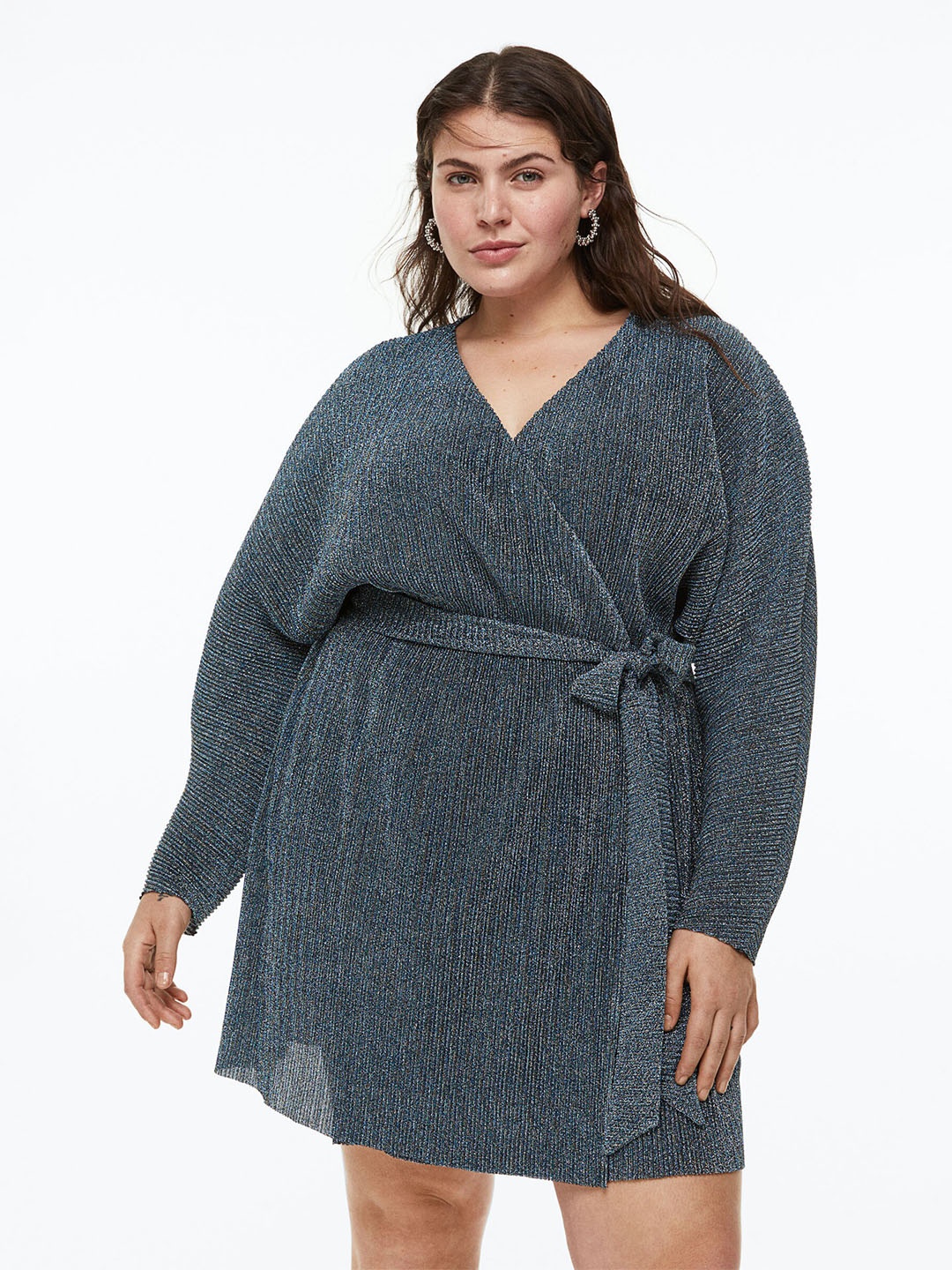 

H&M+ Plus Size Women Glittery Wrap Dress, Blue