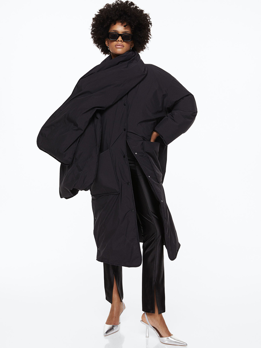 

H&M Women Oversized Water-Repellent Down Coat, Black