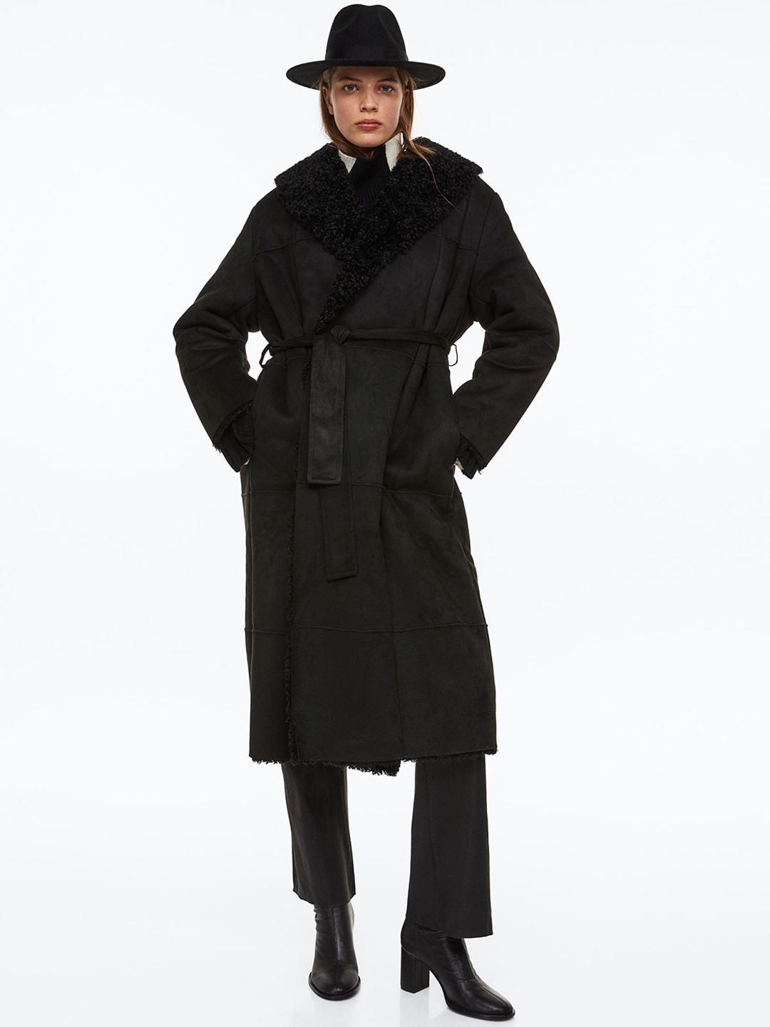 

H&M Women Tie-Belt Coat, Black