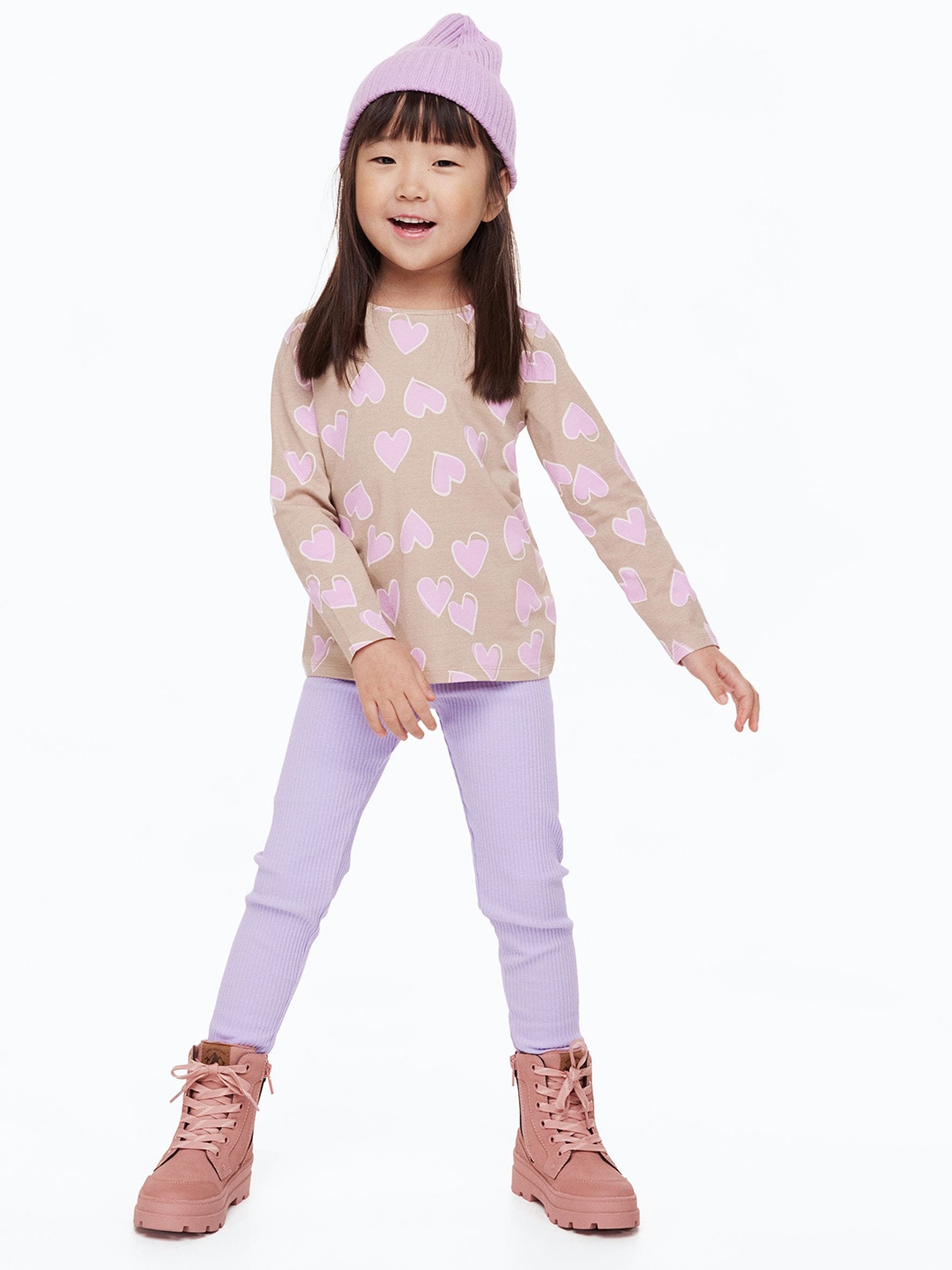 

H&M Girls Ribbed Cotton Leggings, Purple