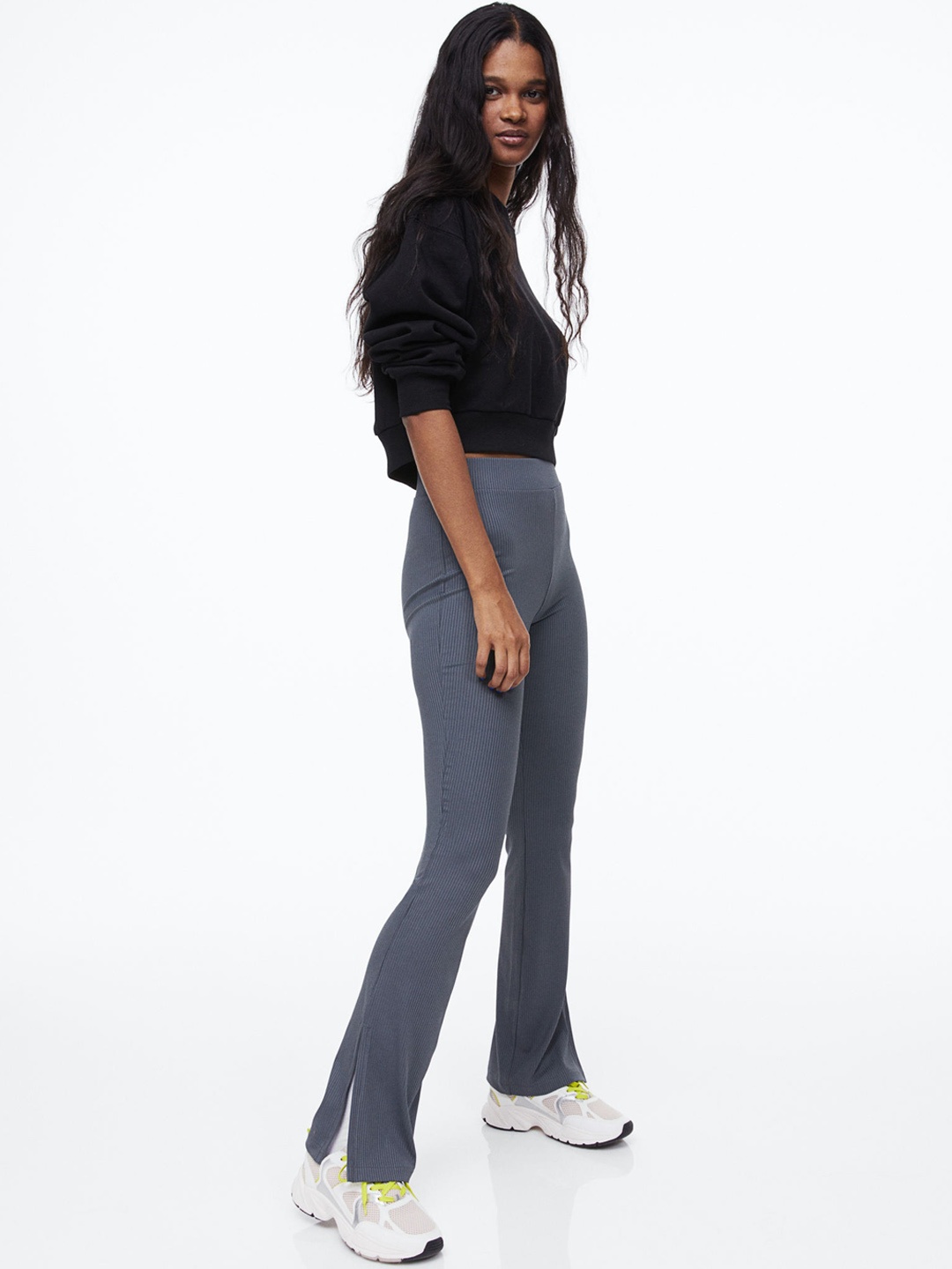 

H&M Women Ribbed Leggings, Grey