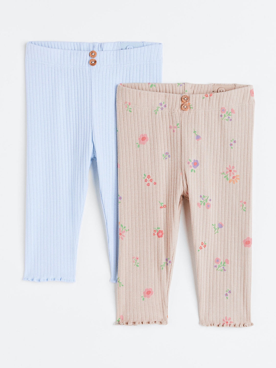 

H&M Girls 2-Pack Ribbed Leggings, Beige