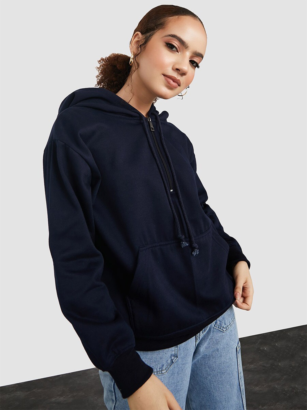 

Styli Women Hooded Cotton Pullover Sweatshirt, Navy blue