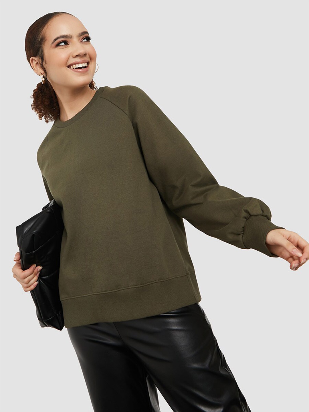 

Styli Women Cotton Pullover Sweatshirt, Olive