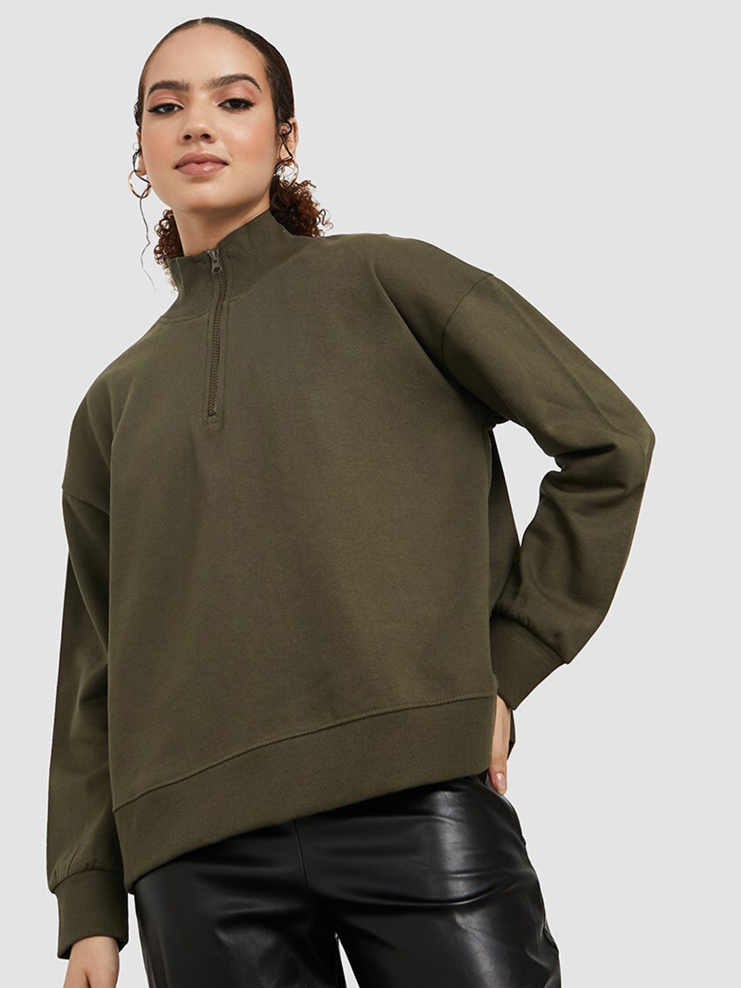 

Styli Women Cotton Pullover Sweatshirt, Olive