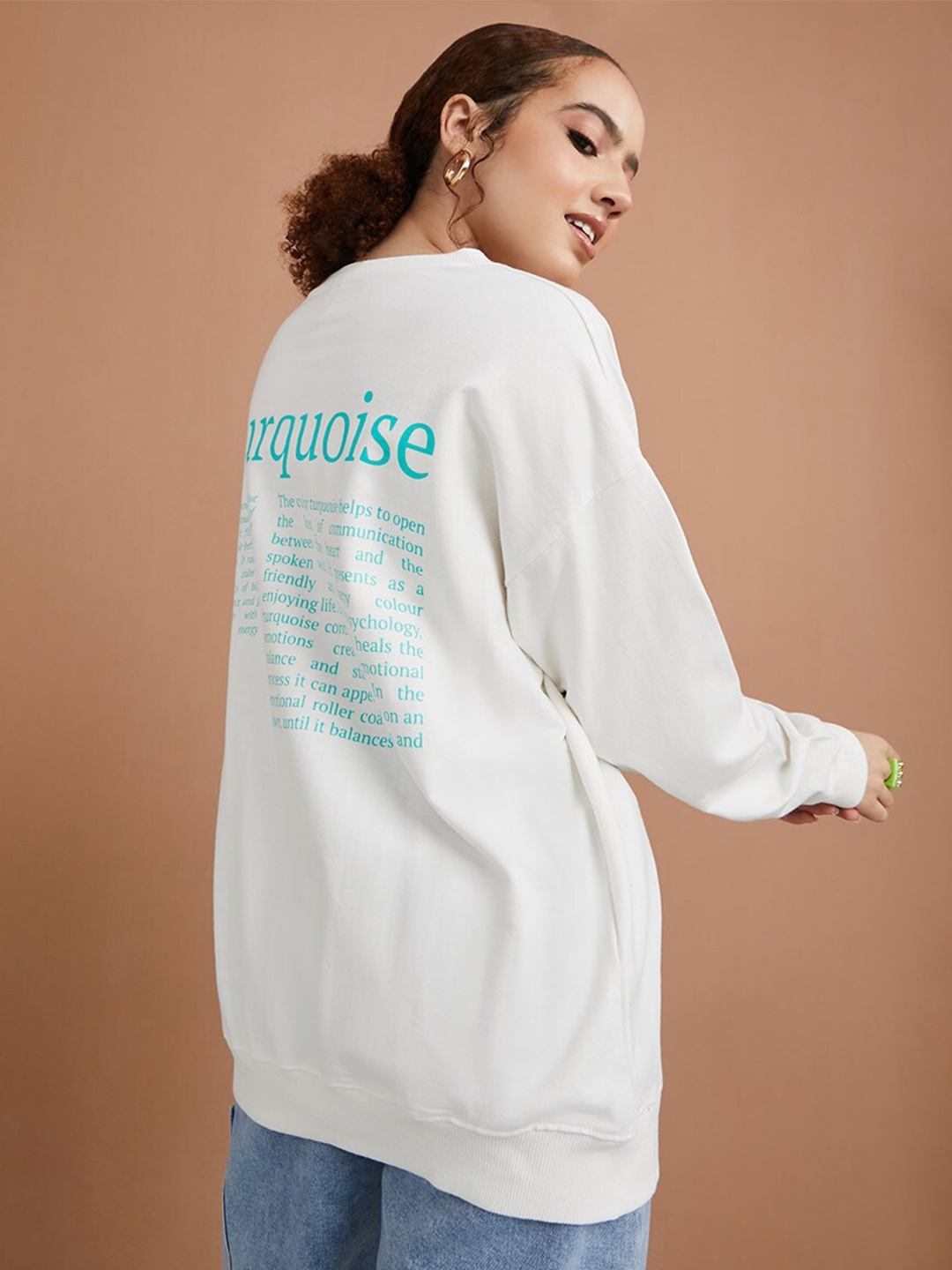 

Styli Women Typography Printed Cotton Pullover Sweatshirt, Off white