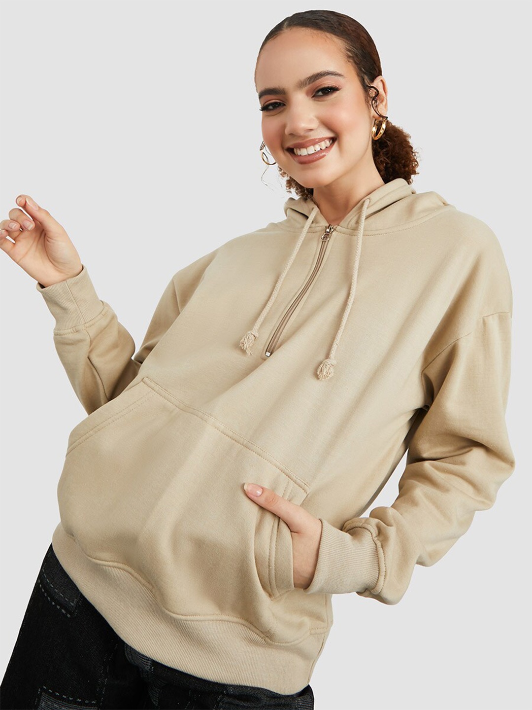 

Styli Women Hooded Cotton Pullover Sweatshirt, Beige