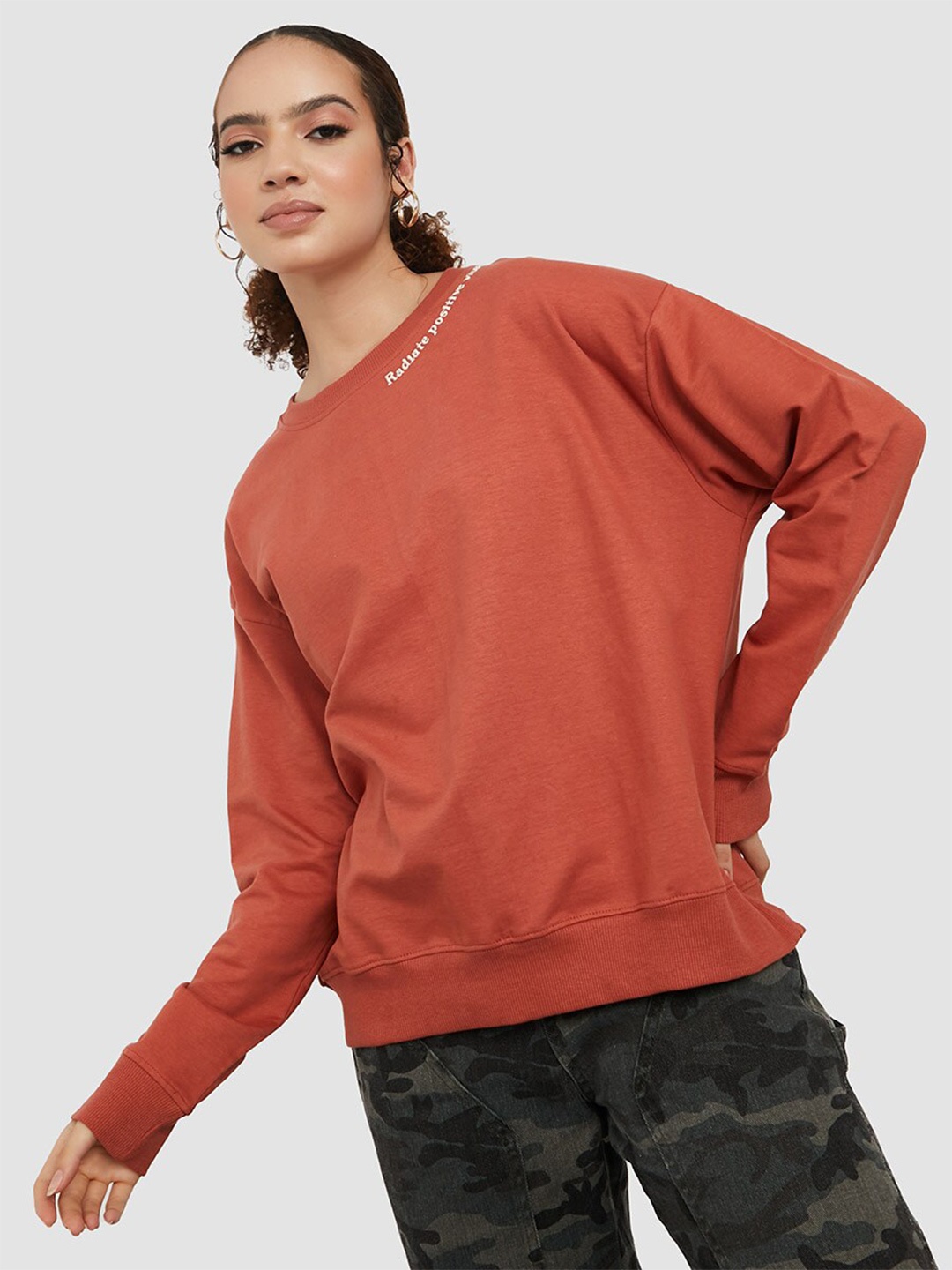

Styli Women Cotton Pullover Sweatshirt, Brown