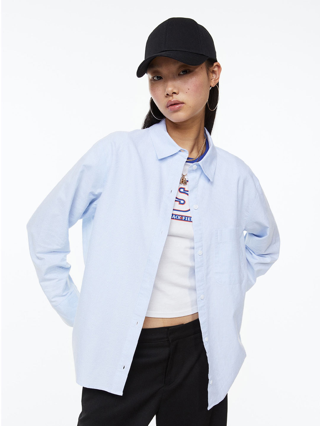

H&M Women Oxford Overshirt, Blue