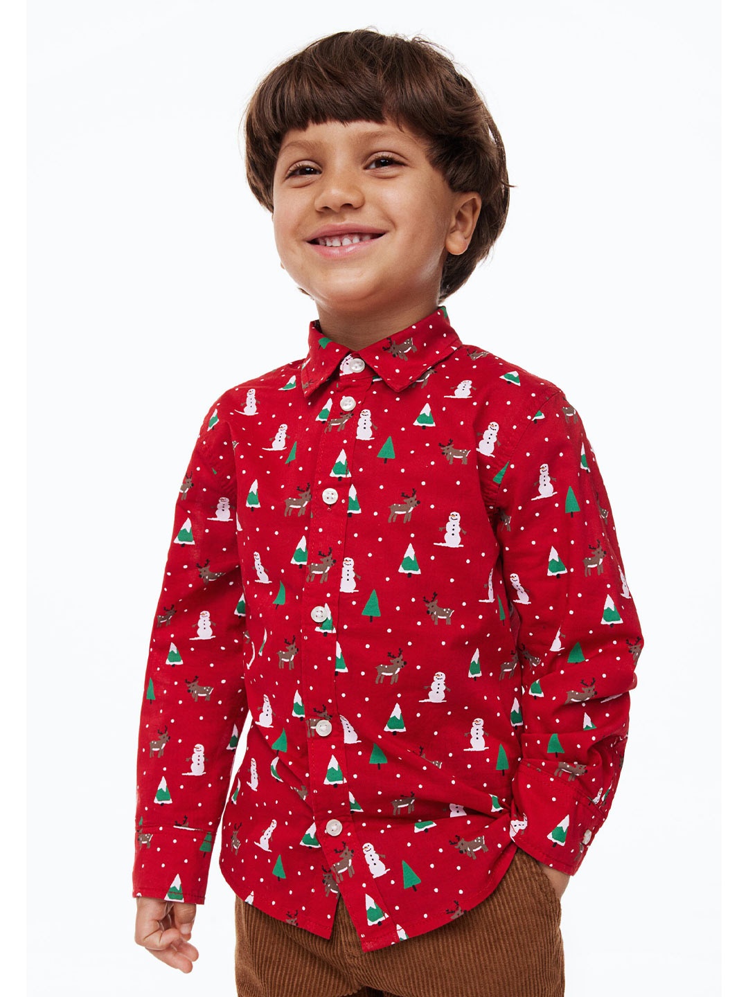 

H&M Boys Patterned Cotton Shirt, Red