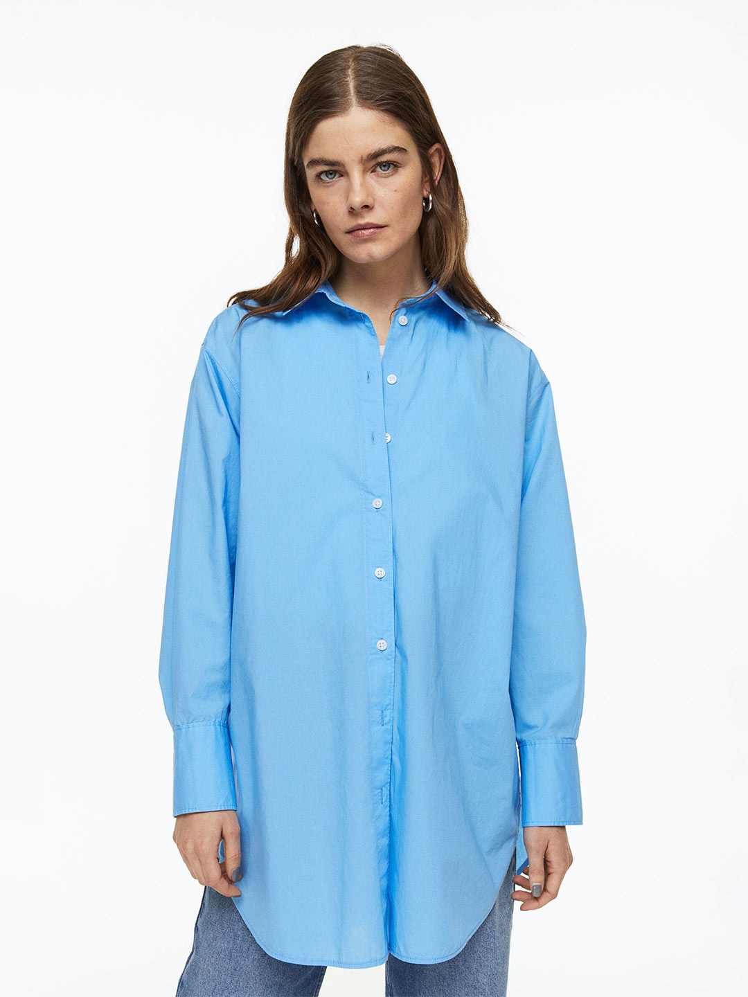 

H&M Women Long Cotton Shirt, Blue