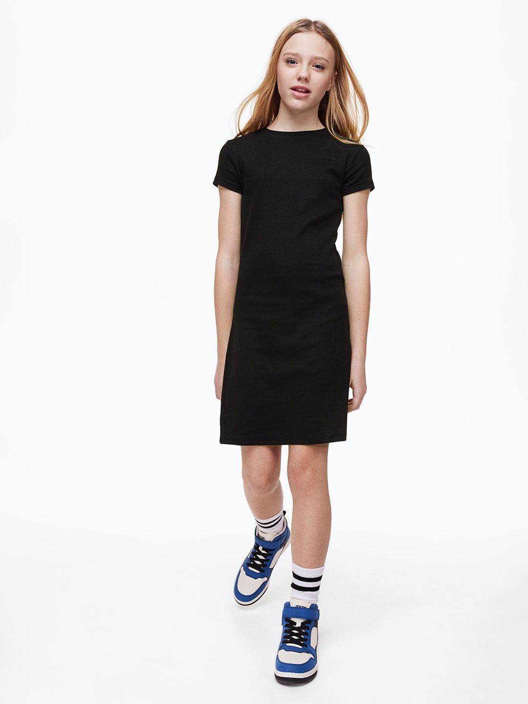 

H&M Girls Ribbed T-Shirt Dress, Black