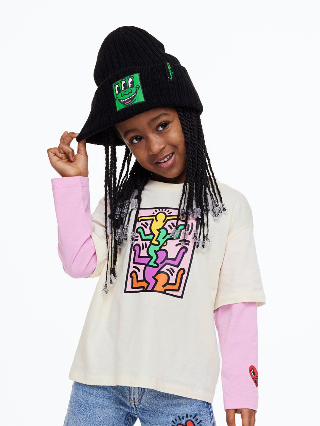 

H&M Girls Long-Sleeved Printed T-Shirt, Pink