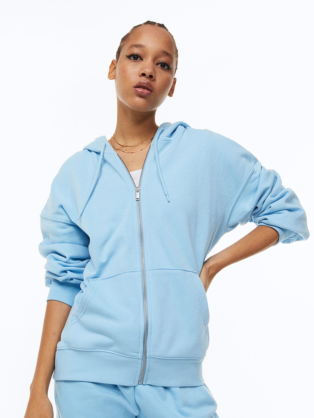 

H&M Women Oversized Zip-Through Hoodie, Blue
