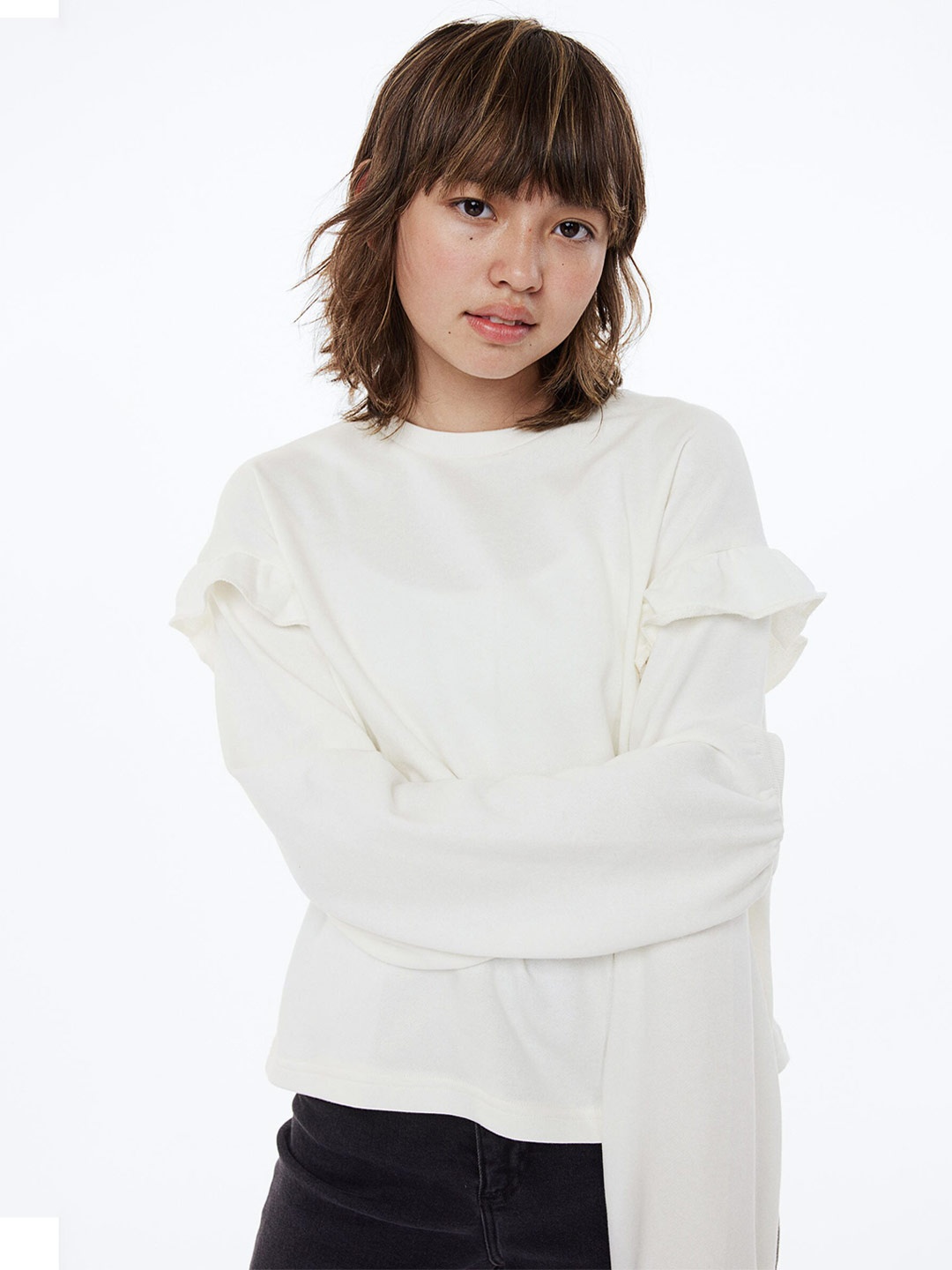 

H&M Girls Flounced Sweatshirt, White