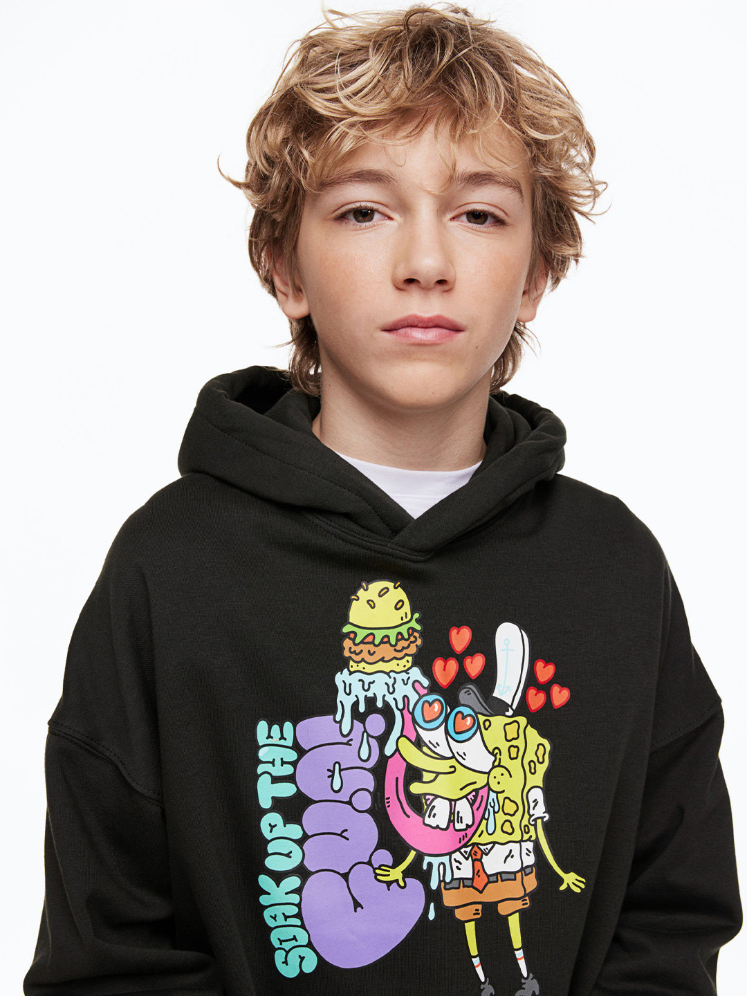 

H&M Boys Oversized Printed Hoodie, Black